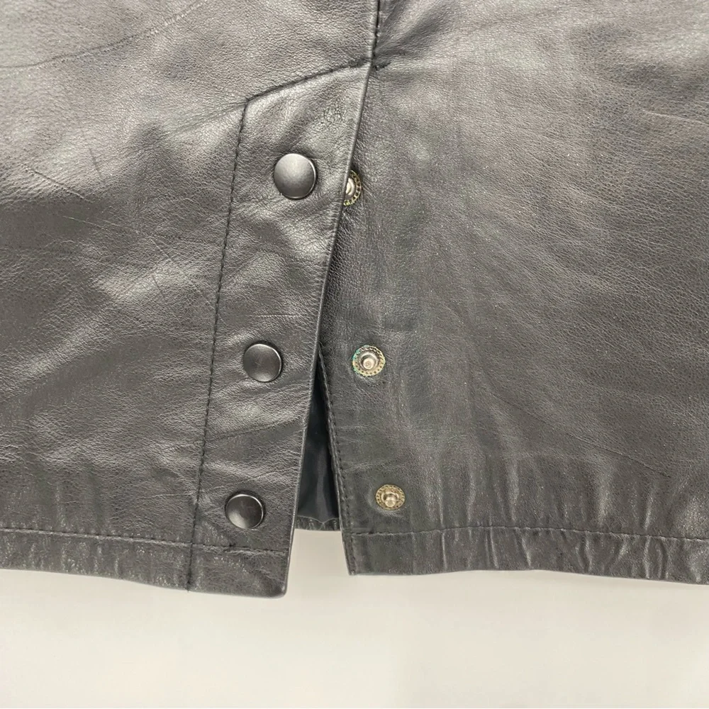Tangu Vintage 80s Leather Skirt Size 9/10 Black Pencil Mobwife Goth Dance Snap‎
